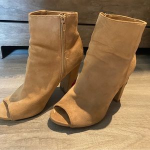 Beige suede peep toe booties